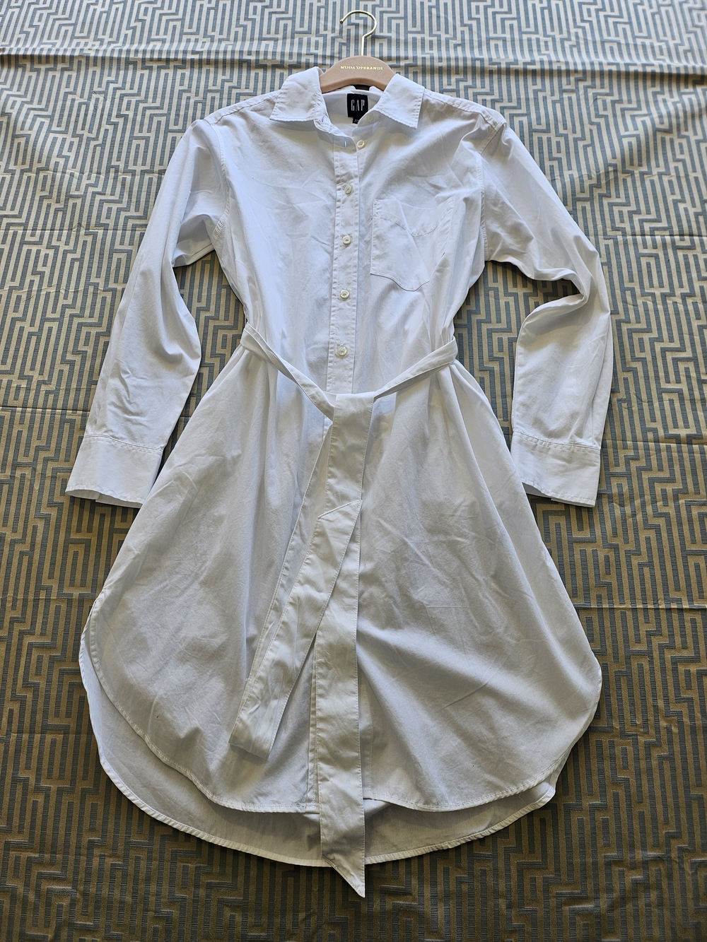 GAP White Button-Up Shirt Dress with Waist Tie